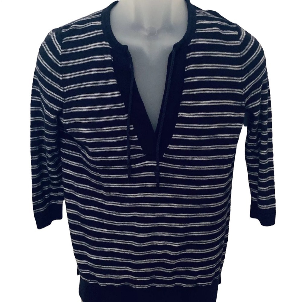 Loft Ann Taylor Navy Blue White Stripe Sweater Women MP Medium Petite